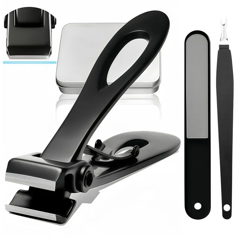 LMMAKE 1SET Extra Wide Opening Heavy-Duty Toenail Clipper Kit with Handle, Super Sharp Stainless Steel Thick Nail Cutters, Multi-Use Manicure & Pedicure Storage Set for Seniors, Bonus Nail File
