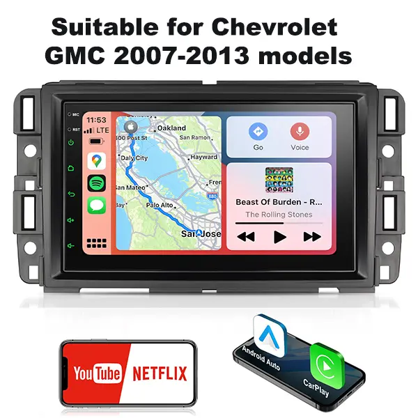 Chevy Silverado GMC Sierra 2007 to 2013 Car Stereo Radio, 8 Core 7 Inch Android 13 Touchscreen Support Wireless CarPlay Android Auto, 4G+64G/WiFi/FM/DSP/SWC, Bluetooth, GPS Navigation