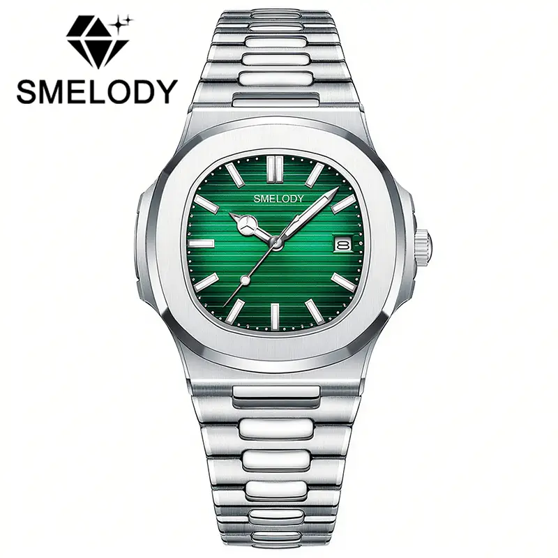 SMELODY Elegant Square Dial Men's Watch Chronograph Business Stainless Steel Bracelet Sapphire 30M Water Resistant Luminous