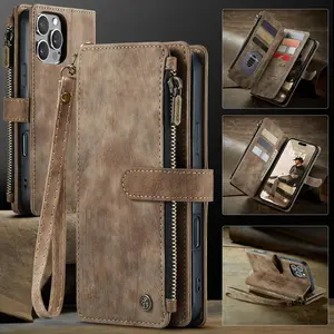 Multi functional magnetic retro high-end leather zipper multi card wallet anti drop phone case iPhone 17 Pro Max 17 Air16 Pro MAX 15 Pro 14PlUS 13 12 11 Pro Max handheld rope multifunctional bag protective case New Year's Valentine's Day gift