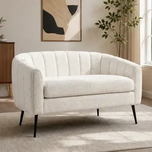 ARCH 50.2'' Wide Upholstered Chenille Mini Loveseat Accent Couch, Modern Glam Small Settee with Metal Legs, Channel Tufted 2-Seater Sofa for Living Room Bedroom Dorm Office Small Spaces, Ivory, Multiple Color Options, Chenille Material