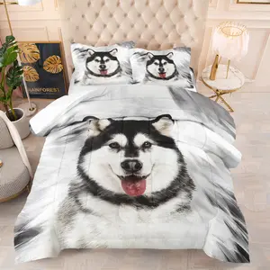Pet Theme Comforter Set (1-2 Pillowcases) – Husky & Donkey Prints, Unique Bedroom Decor, Top for Cozy Sleep, Perfect Gift for Pet Lovers