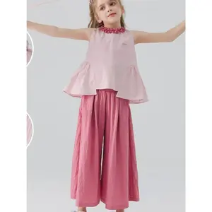 2026 Summer New Girls' Sweet Pink Outfit - Striped Tank Top & Straight Leg Pants 2pcs Set, Perfect for Outdoor