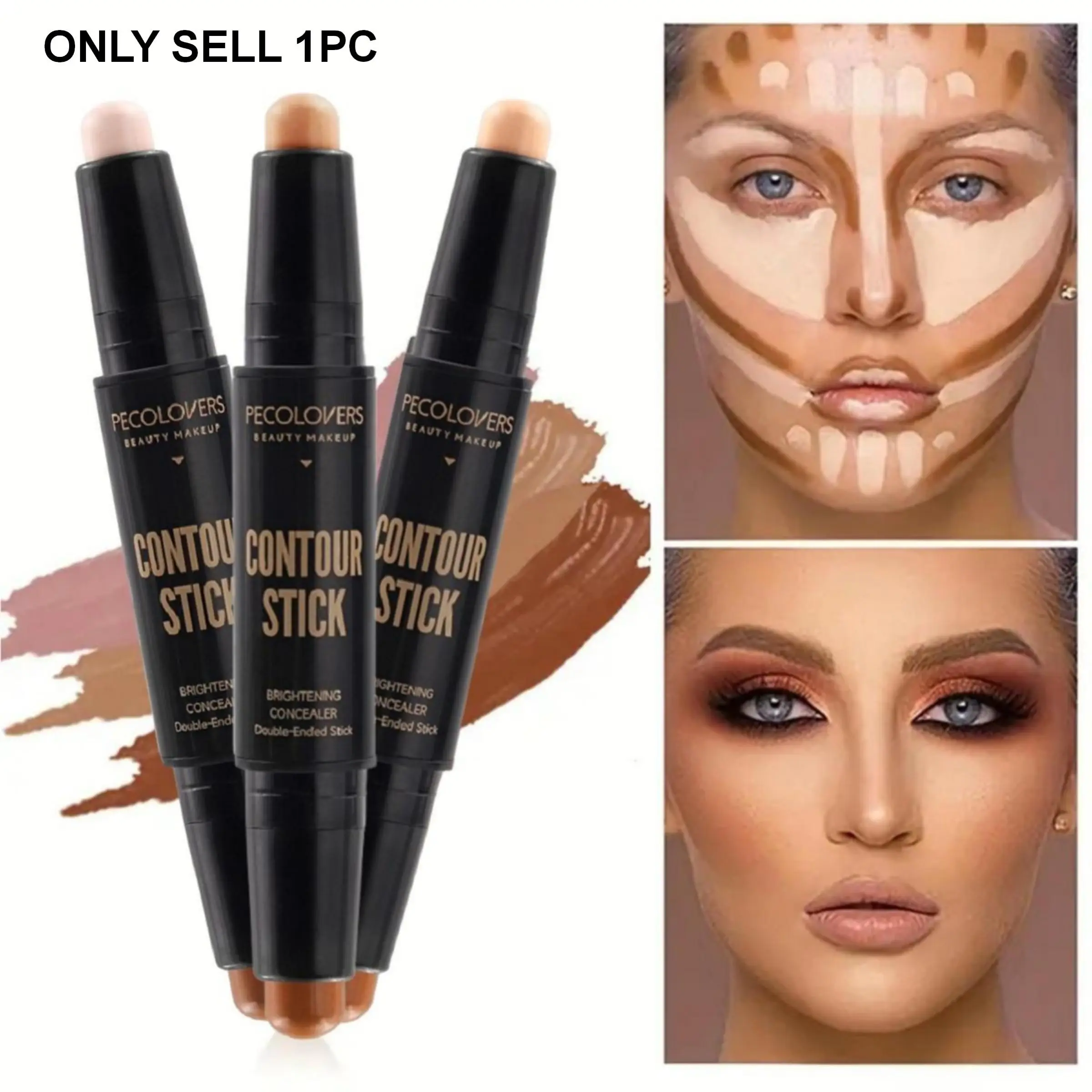 1-Piece Double-Headed Concealer Stick, Cosmetic Concealer, Covers Facial Blemishes and Spots, for Face Contouring, Concealing Contouring, Smooth Blur Contour, Blurring Concealer, Waterproof and Sweat-Proof Makeup Concealer, Cover Cream Stick