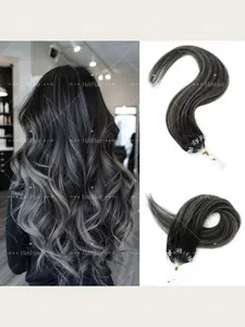 30g Pack Human Hair Ombre Micro Loop Extensions, Straight Sleek Balayage, Natural Hairpiece for K-Pop, Festivals, Everyday Wear, Soft and Skin-Friendly