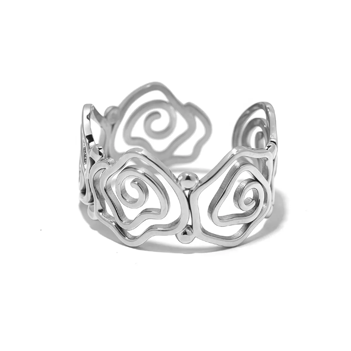 Spiral Lined Adjustable Cuff Ring - 304 Stainless Steel