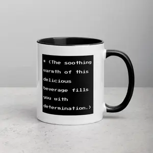 Undertale Inspired Quote Mug, Pixel Dialogue Coffee Cup, Retro Game Style Mug, Cozy Determination Quote Mug, Minimalist Black White Gamer Mug, Aesthetic Gaming Gift Drinkware