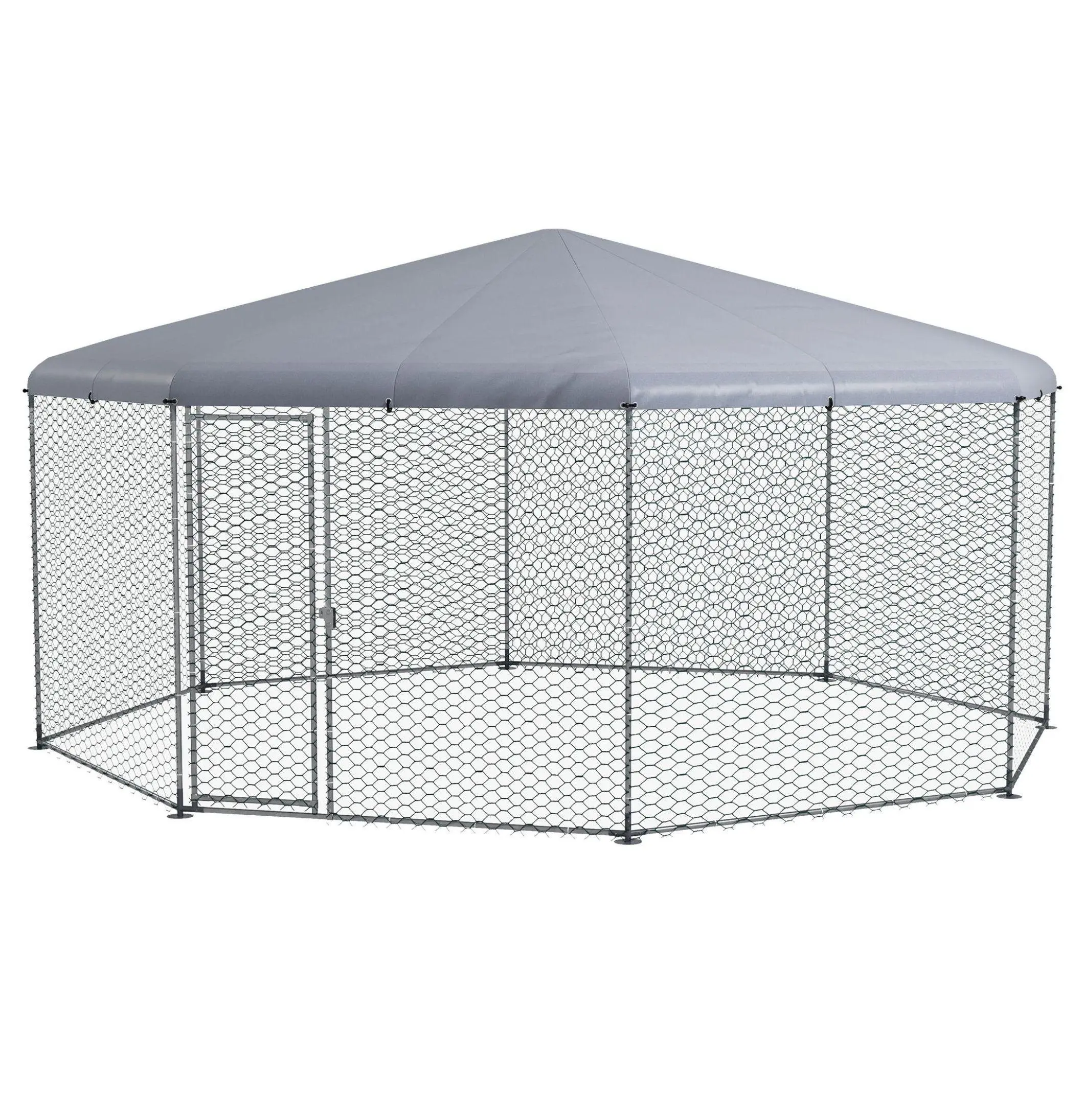 Walk-In Steel Chicken Run with Mesh Wire - 17.1x15.7 ft Outdoor Silver Hen House with Cover, Easy Access & Security for 19-25 Chickens, Predator Proof