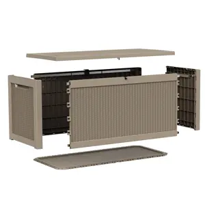 Easy Up 260gal Resin All-Weather Rectangular Patio Deck Box - Pad-Lockable Lid, Modern Textured Surface, Minimal Setup, Extra-Large Outdoor Storage for Patio Furniture, Grill Tools
