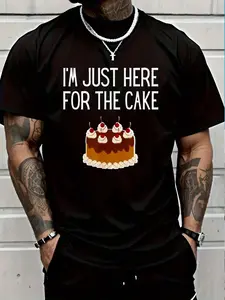 100% Cotton I'm Just Here For The Cake Funny Here For The Cake T-Shirt Women's Men's Graphic Tee Crew Neck summer vacation Tops