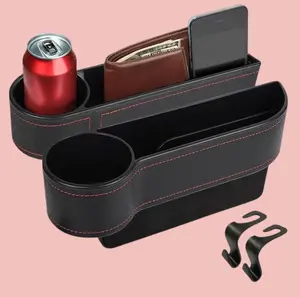 EcoNour Car Seat Gap Filler with Cup Holder (25.4 x 15.2 cm) | Auto Console Organizer in Between Front Seats for Holding Phone, Drink and Cards | Travel Accessories with 2 Headrest Hooks