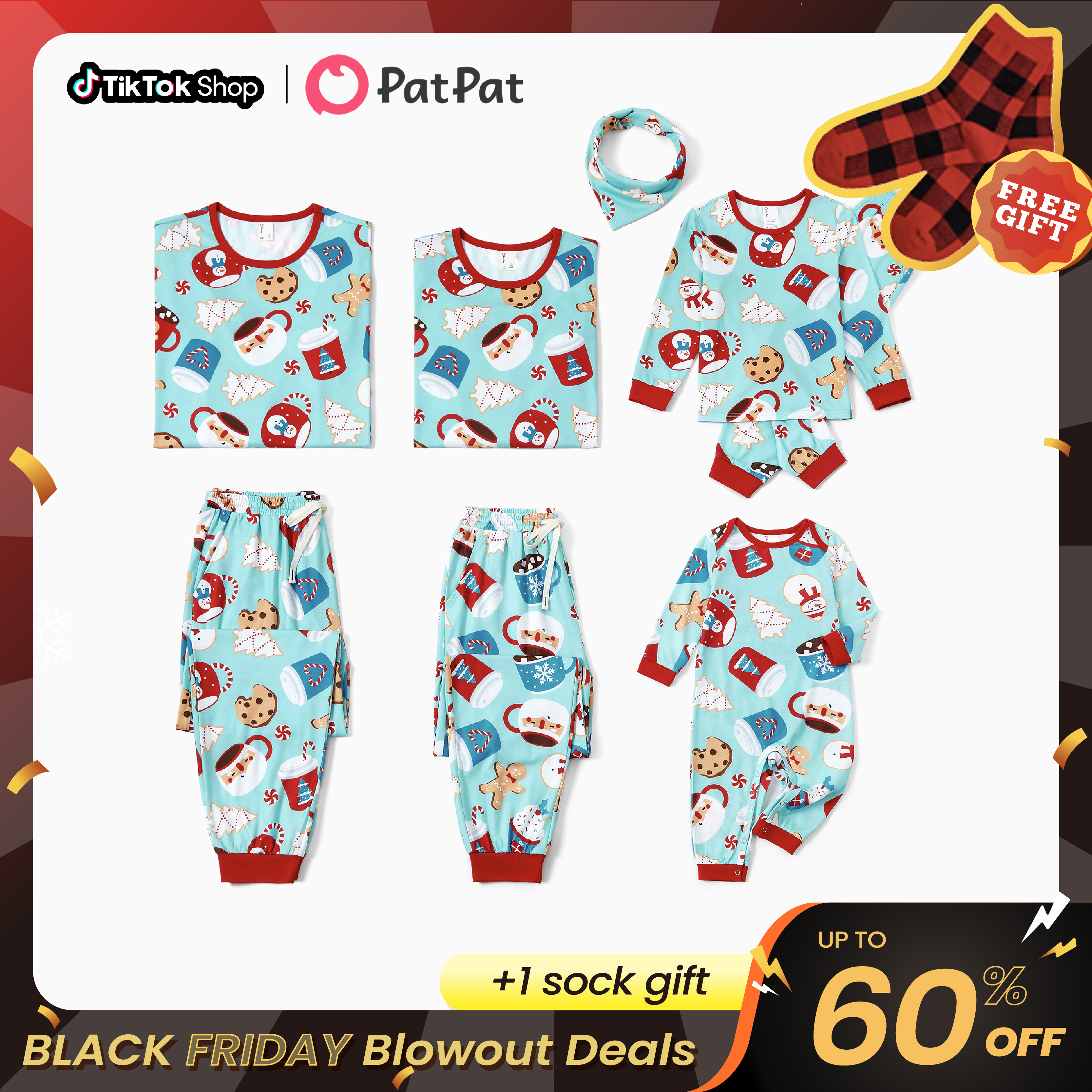 PatPat Christmas Pajamas Soft & Stretchy Family Matching Long Sleeve Sets Dessert Spread Patterned Sleepwear for Women Men Couples Adult Kids,Cute Pa