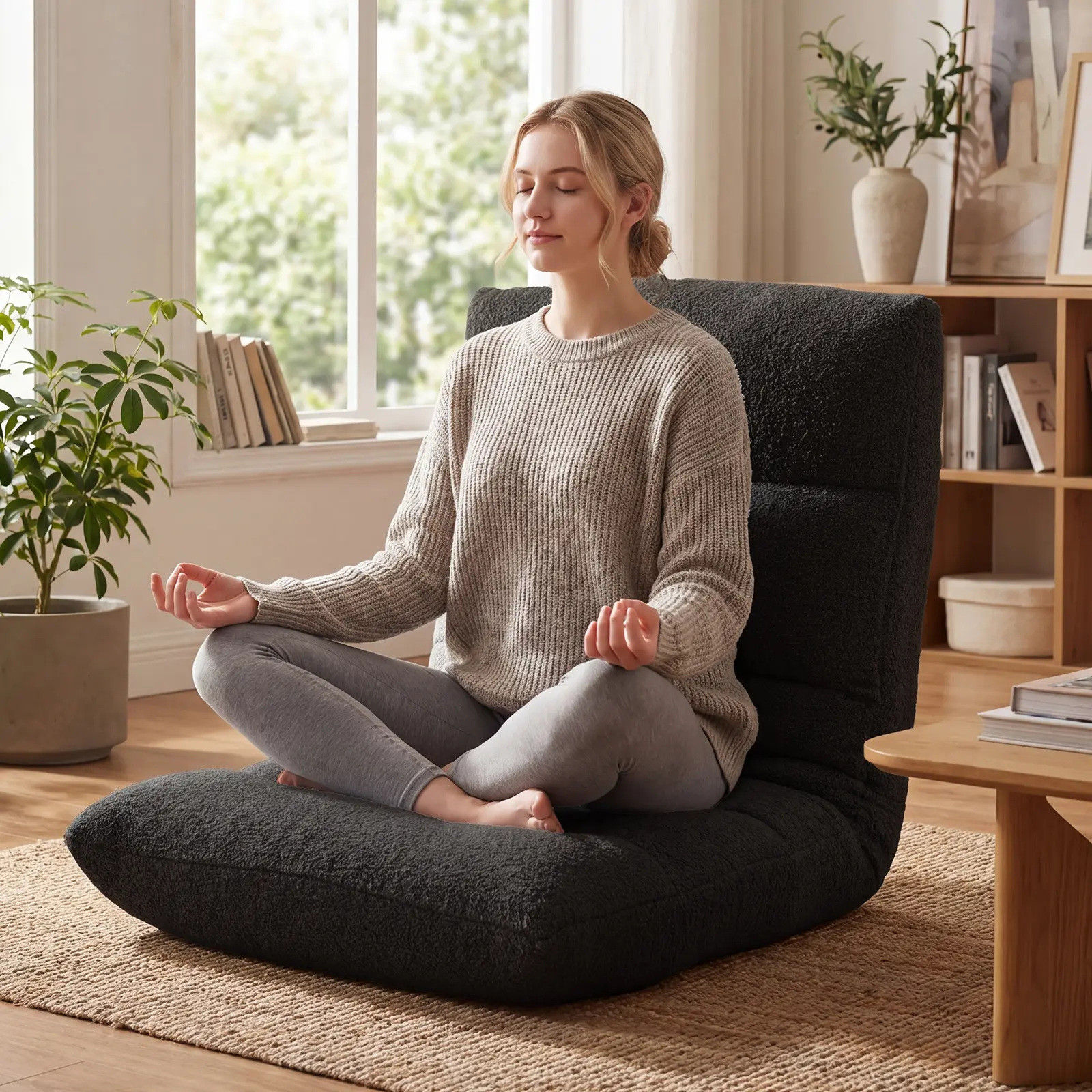Folding Floor Chair with Back Support, 14 Adjustable Position, Padded Sleeper Bed, Couch Recliner, Gaming Floor Chairs for Adults, Meditation, Living Room