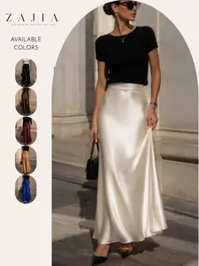 Women’s Satin Slip Maxi Skirt, Elegant High Waisted Flowy Long Skirt, Chic Office, Old Money Aesthetic, Stylish Women's Fashion