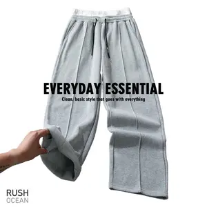 Men's Light Gray Wide Leg Sweatpants, Contrast Waist Drawstring Casual Pants, Soft Breathable Fabric, Loose Fit for Comfort, Daily Wear, Gym & Street Style, Perfect for Trendy Guys & Casual Fashion Sneakers Streetwear