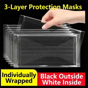 50-Pack 3-Layer Disposable Face Masks |   Breathable Non-Woven Mask - Skin-Friendly- Soft & Comfortable Protective Masks for Travel, Work & Everyday Use,Each item is individually packaged.