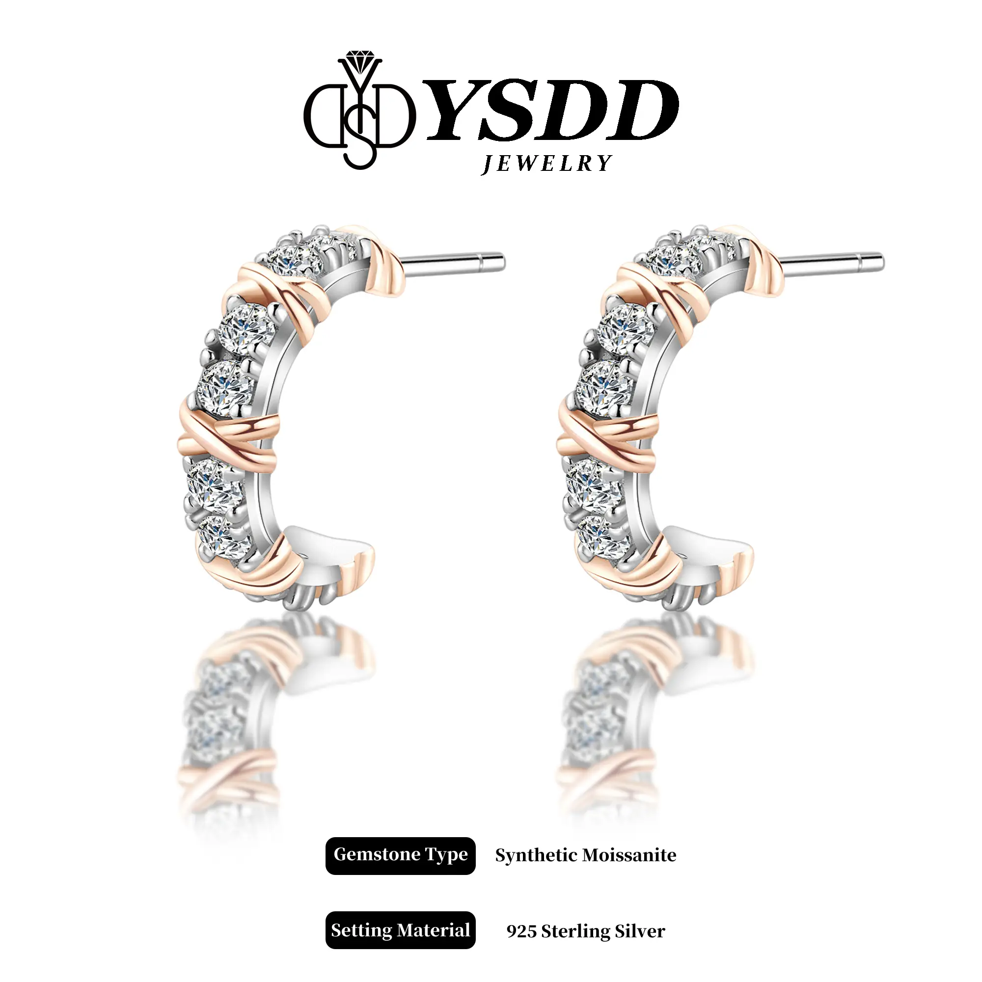 【#285】Synthetic Moissanite X Earring in 925 Sterling Silver 1.6Carat