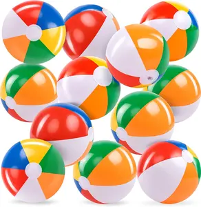 12-Pack 12“ Beach Balls - Bulk Classic Beachball Inflatable Swimming Pool Toys for Games Adults Kids Birthday Party Supplies Combo Set, Rainbow Color Blow Up Luau Decorations Favors Gifts (12")