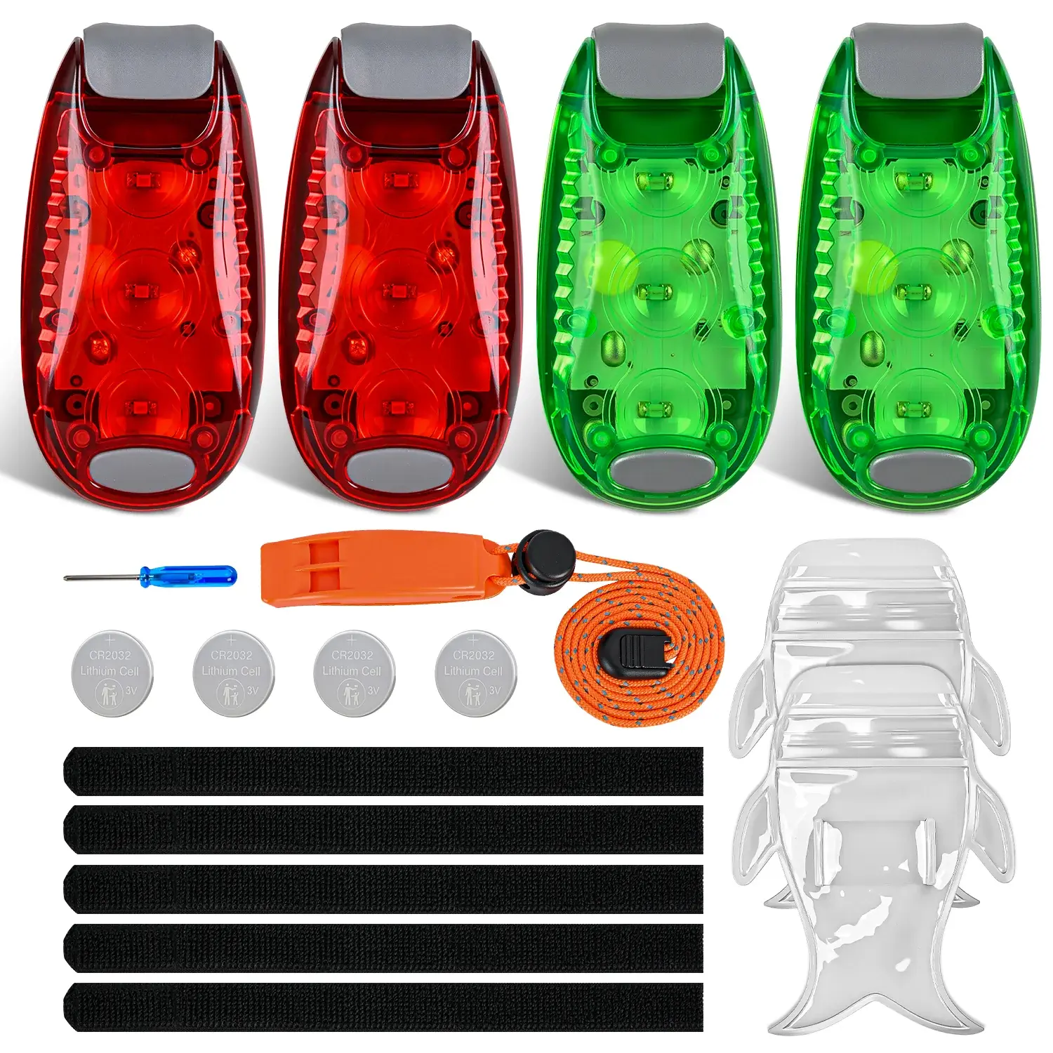 Nilight 4PCS LED Safety Lights - Red & Green Marine Navigation/Bicycle Accessories, 3-Mode Waterproof Reflective Clip-On Flash Strobe Indicators, Wireless Battery-Powered with Tape, 120db Safety Whistle, for Night Boating, Outdoor Sports Equipment