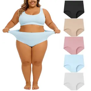 JONBO 5PCS Plus Size Women's High Waisted Cotton Panties Soft & Breathable Underwear Comfortable Full Coverage Briefs for Everyday Wear, Stretchy & Durable