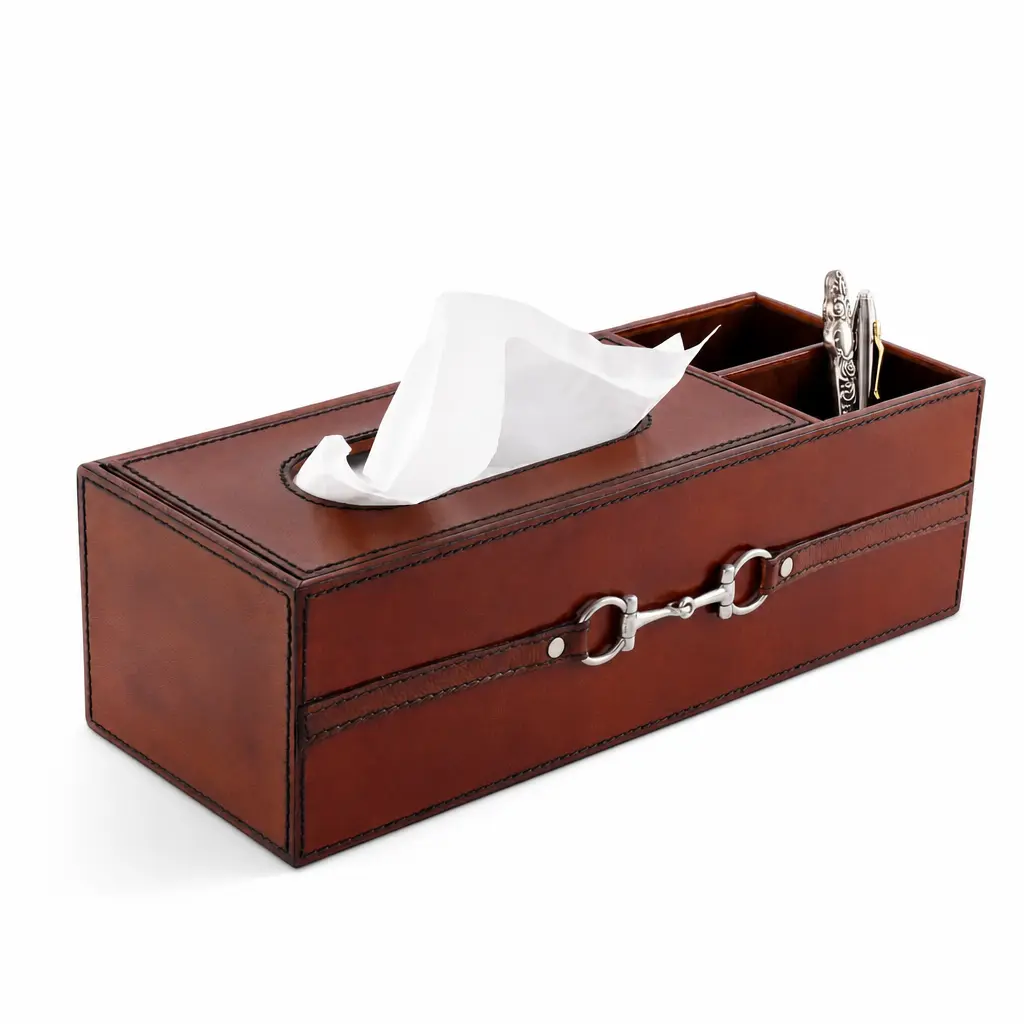 Premium Genuine Leather Bit Office Tissue Box