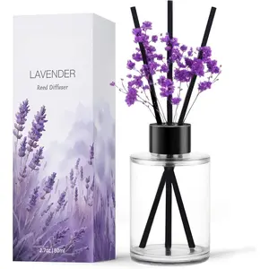 Reed Diffuser, Lavender Reed Oil Diffusers Set for Office Decor Bedroom Living Room Aromatherapy for Gift Idea & Stress Relief 2.7oz(80ml)