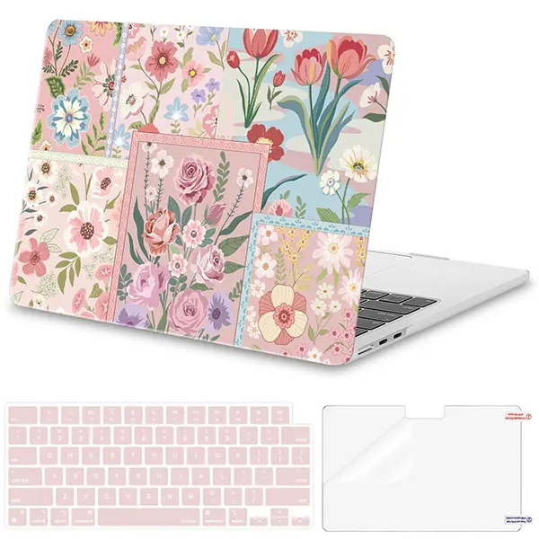 MOSISO Compatible with MacBook Air 13 inch Case M5 M4 M3 M2 2026-2022 | Spliced Flowers Hard Shell&Keyboard Cover&Screen Film for MacBook Air 13.6 inch Case