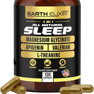 Earth Elixir 4-in-1 Sleep Aid (120 Caps) w/Apigenin 51mg, Magnesium Glycinate 200mg, L Theanine 200mg & Valerian Root for Sleep Aid 300mg | Apigenin Supplement for Sleep | Sleeping Pills