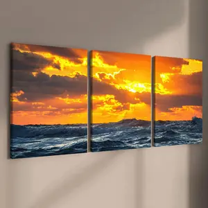 Sunset Landscape Pattern Canvas Painting Framed, 3 Counts/set Modern Art Wall Art, Wall Decor for Home Living Room Bedroom Office, Ornaments