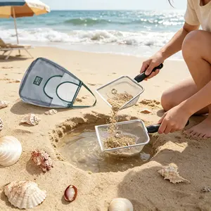 Beach Sand Filter Scooper with Mesh Shovel and Beach Bag, Shark Tooth & Shell Sifting Dipper, Durable Mesh Storage Bag for Beach Toys