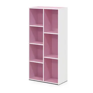 LUDER Bookcase, 7-Cube Bookshelf, Bookcase, 9.4 x 19.5 x 41.7, for Living Room Bedroom Home Office, White/Pink