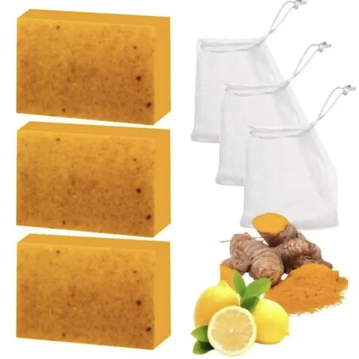 Turmeric Lemon Kojic Acid Ginger Handmade Essential Oil Soap, Multipurpose Bath & Facial Cleansing Bar for Western Market