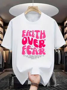 100% Cotton Faith Over Fear Christian Women Girls Jesus Religious Floral T-Shirt