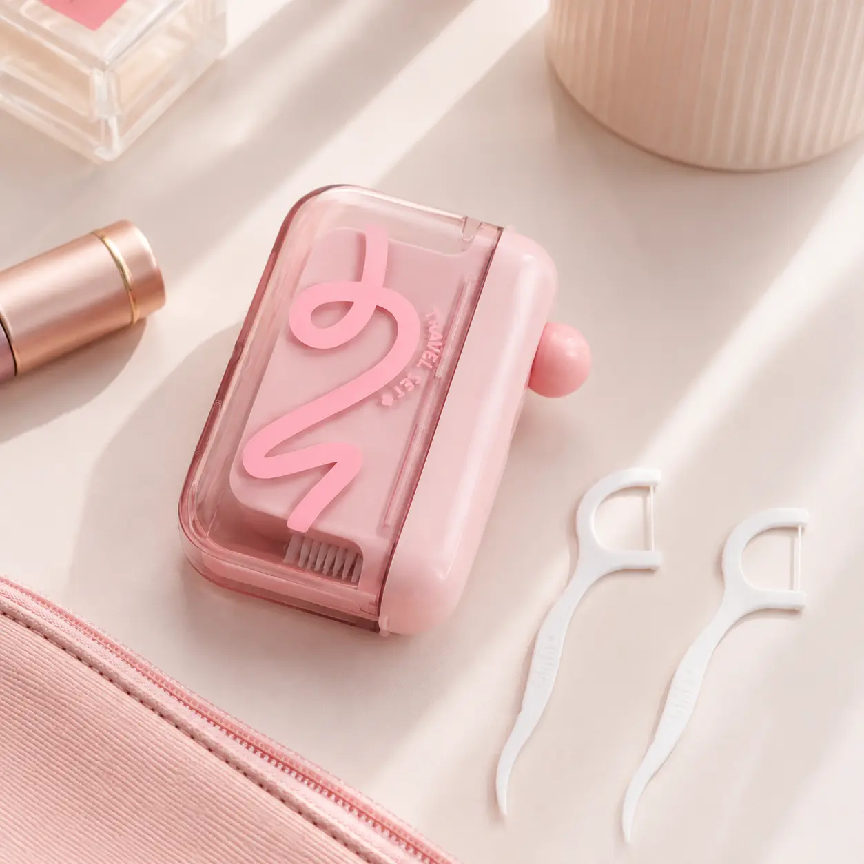 Oral Portable Rectangular Auto Pop-Up Dental Floss Pick Dispenser - ABS Plastic Body, Dustproof Cover, Refillable Unit, 1-Press Pop-Out Travel Holder for Purse