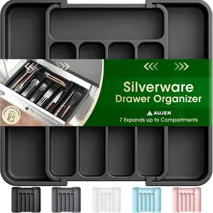 Silverware Organizer Expandable Kitchen Utensil Drawer Organizer with 8 Compartment Large Cutlery Organizer Tray for Forks Knives, Drawer organizer, expandable BPA-free kitchen utensil tray, kitchen storage organizer.