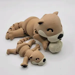 Articulated 3d printed Otter with holding hands and magnetic rock, otter family Metal
