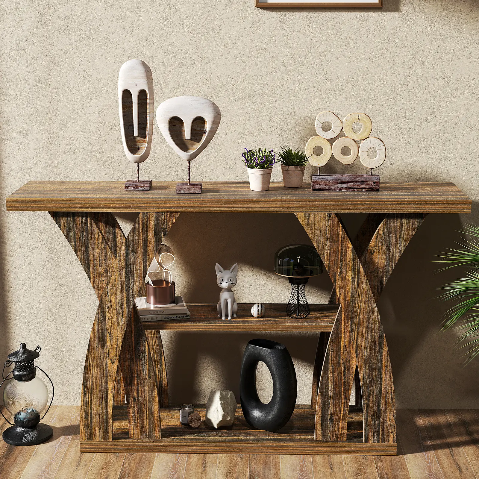 54.3” Entryway Table, 3-Tier Farmhouse Narrow new affordable coffee Table for Living Room, Hallway, Entryway Behind Sofa Entryway Sofa Table Modern Furniture