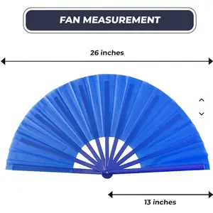 Loud Noise 26x13 Inches Unisex Custom Folding Hand Fan with Clack Sound for Parties Raves and Gifts Blue Plastic Ribs Fabric Construction Decor Personal