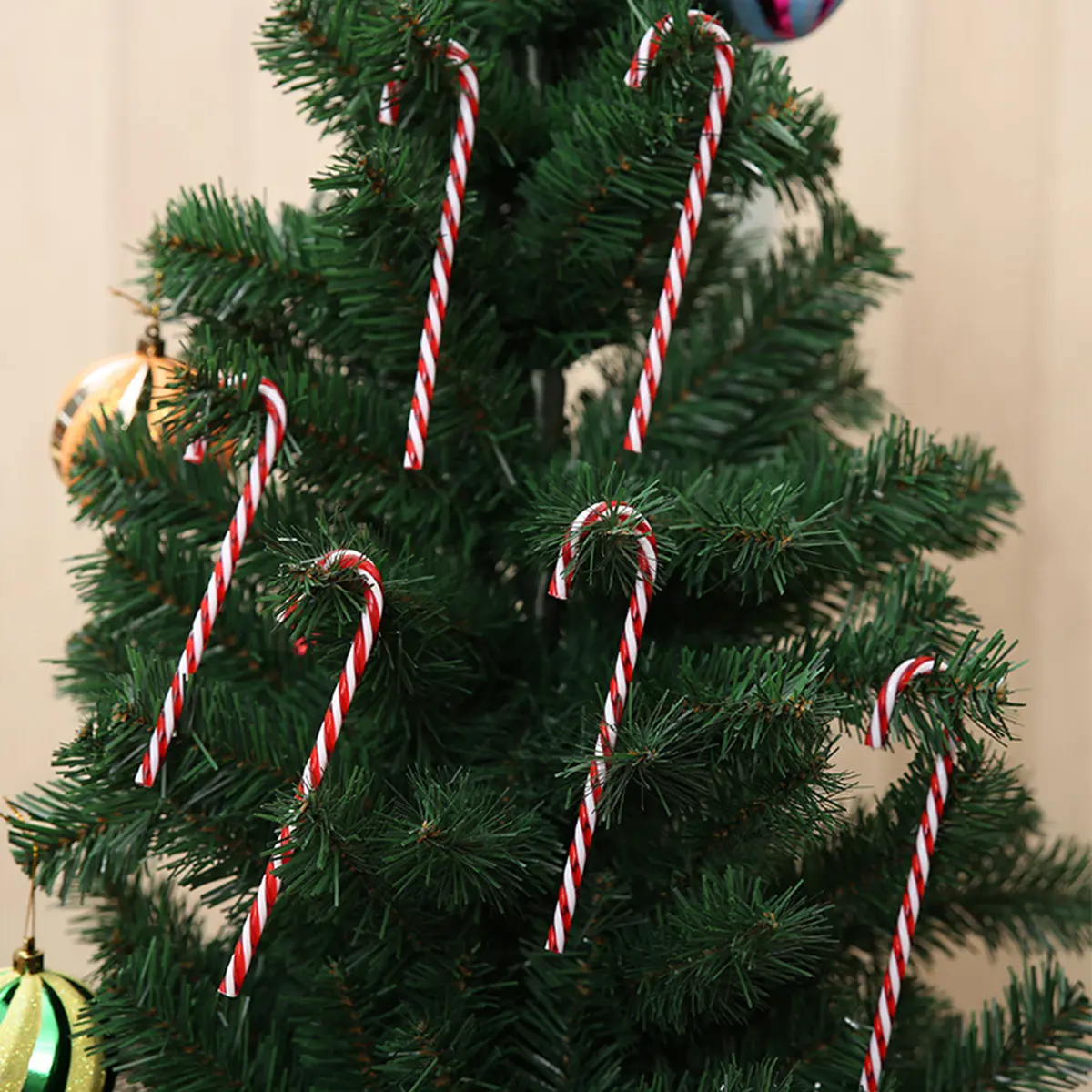 6-Pieces Decorative Plastic Classic Smooth Surface Light-Up Christmas Candy Canes - Bright Durable Colors, Light Tough Texture, Festive Tree Ornaments, Hangable Wall Hanging Home Party Gift Supplies Decoration
