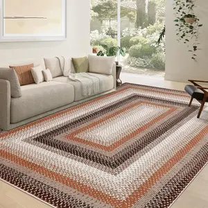 GARVEE Braided Pattern Printed Washable Rugs 8x10 Rug for Living Room Area Rug Indoor Modern Geometric Rug Large Bedroom Rugs Soft Non Shedding Stain Resistant Carpet for Nursery, Brown Orange