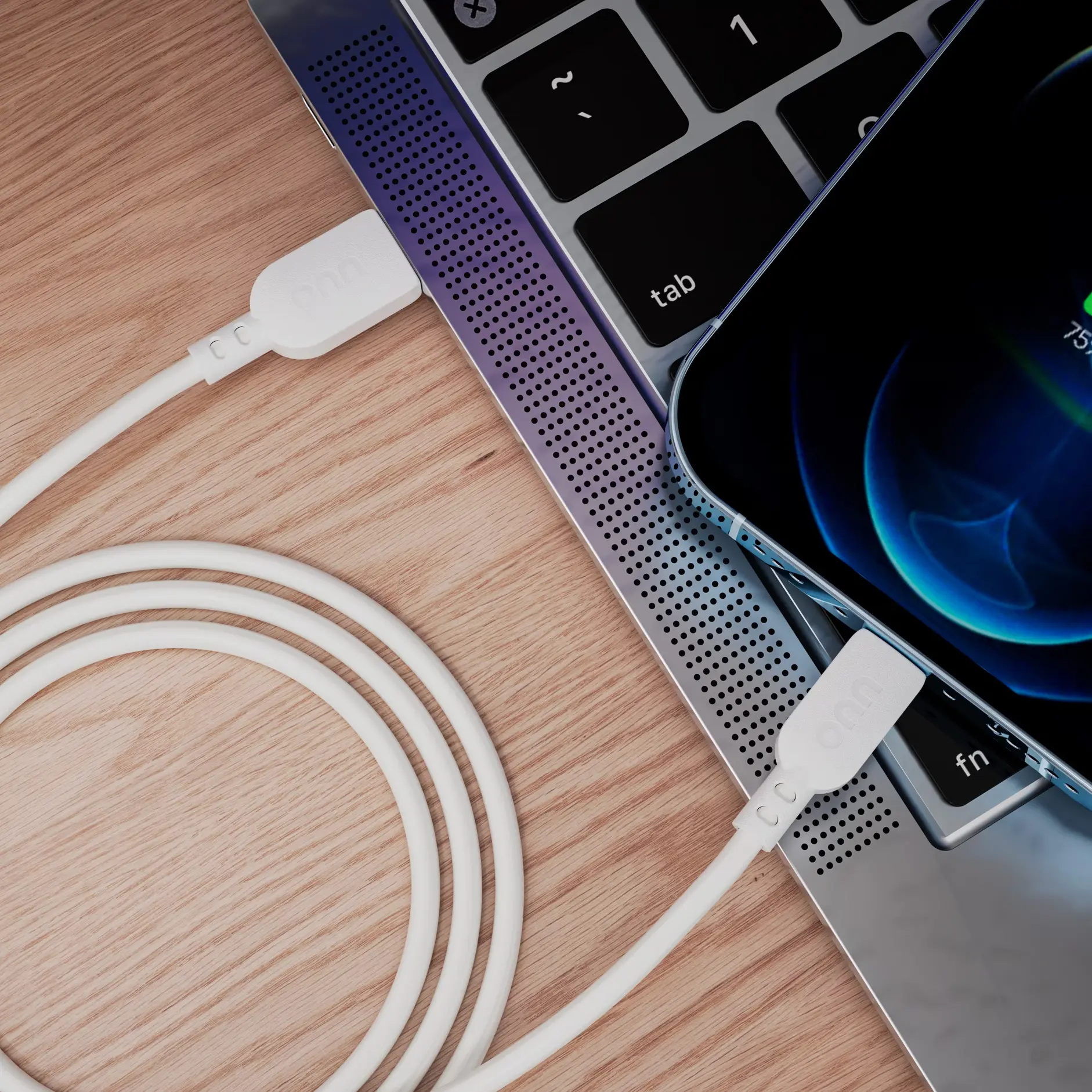 Onn Lightning to USB-C Charging and Data Cable for Iphone, Ipad, 3 Ft, White onn