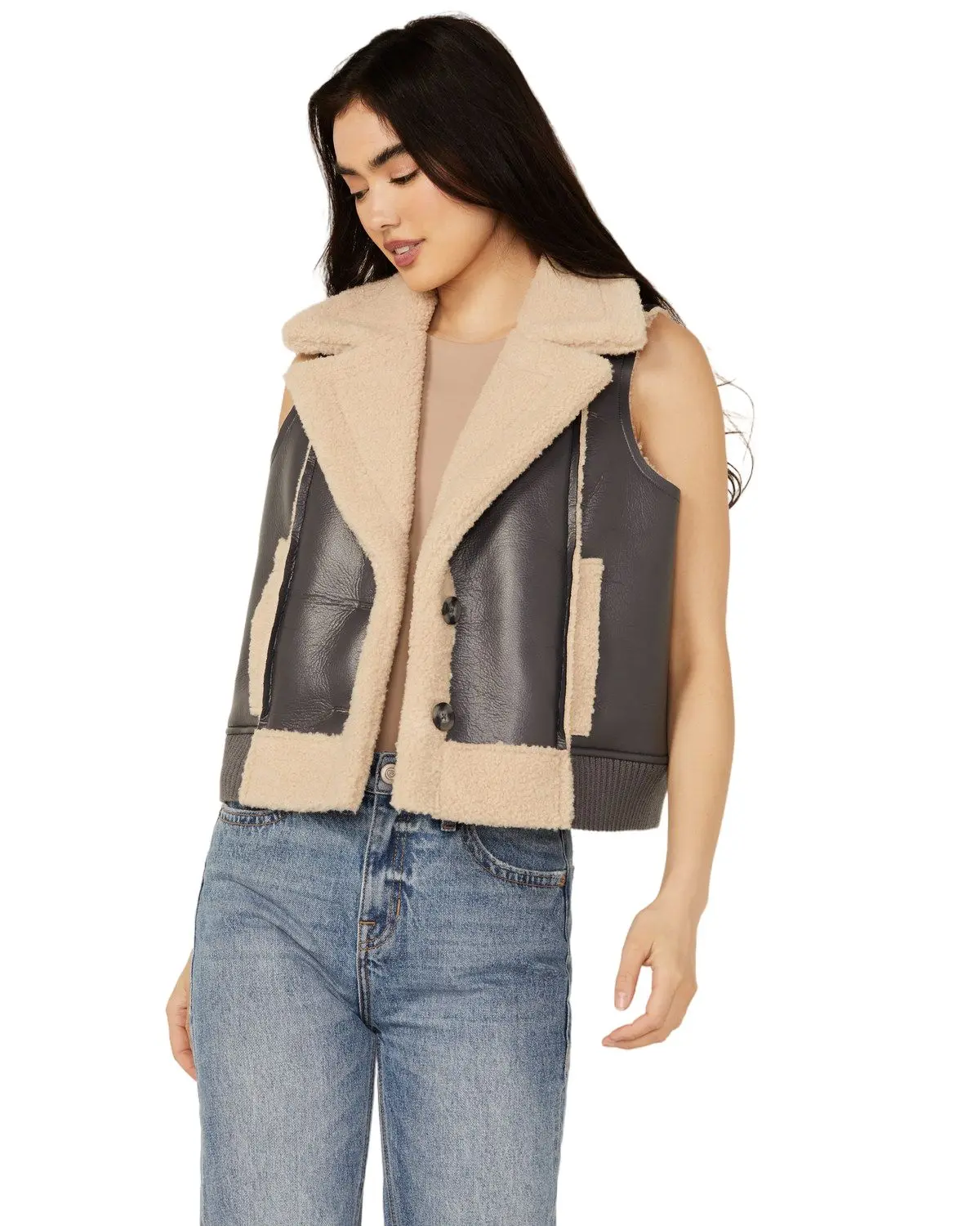 Cleo + Wolf Women's Women'S Charles Sherpa Bonded Faux Leather Vest - Clfa24v8-Ch