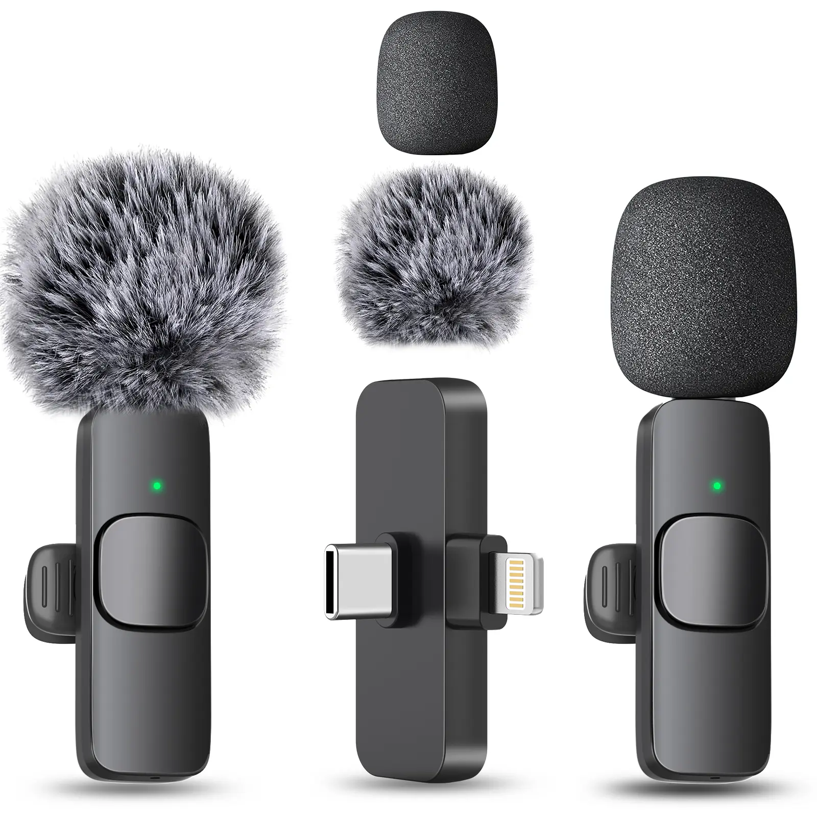 Wireless Bluetooth Lavalier Lapel Microphone - Omnidirectional Condenser, Rechargeable Digital, Portable Plug-and-Clip Design with USB Receiver, Cable-Free, Noise-Reducing for iPhone, iPad Vlog Recording, Connector
