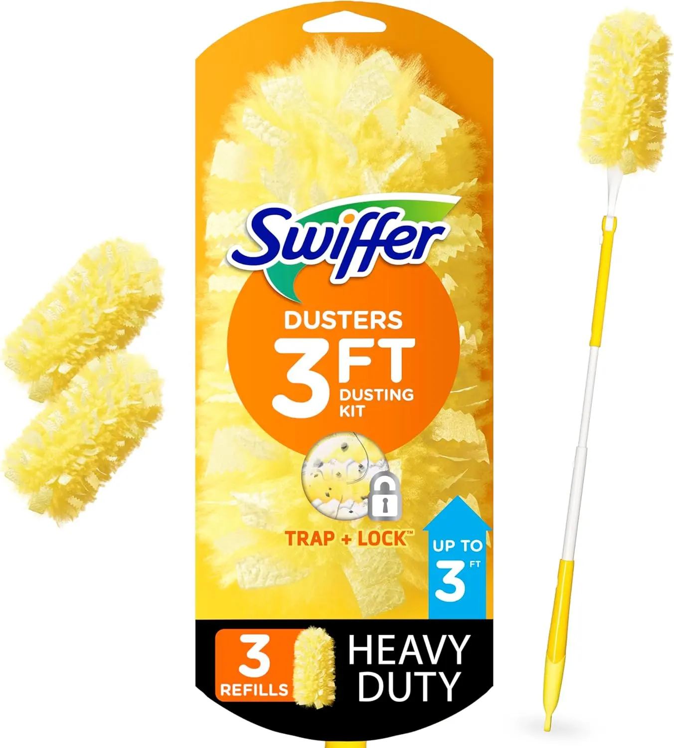 Swiffer Duster Heavy Duty Starter Kit | 3 ft Extendable Handle with 3 Refills for Deep Cleaning