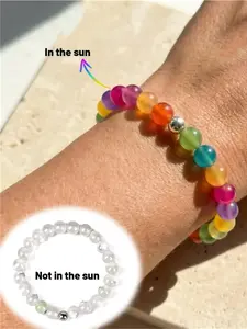 Dopamine Rainbow Beaded Chain Bracelet， UV Reactive Jewelry Summer Accessory Stackable Boho Style