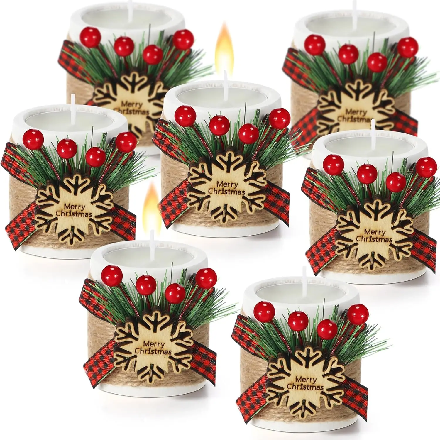 36 Sets Christmas Wood Tealight Candle Holder and Tea Lights Candles Set Decorative for Table Centerpiece Xmas Tealight Candles Bulk Candleholders Decor Gift (Snowflake,White)