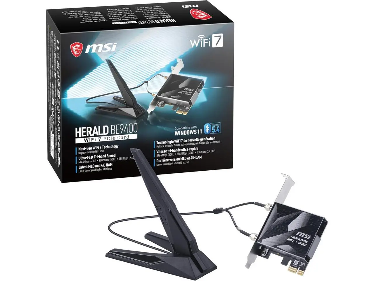 MSI Herald-BE WI-FI 7 MAX (Wi-Fi 7, 802.11BE, Bluetooth 5.4, PCIe, Multi-Link Operation Technology, External Antenna)