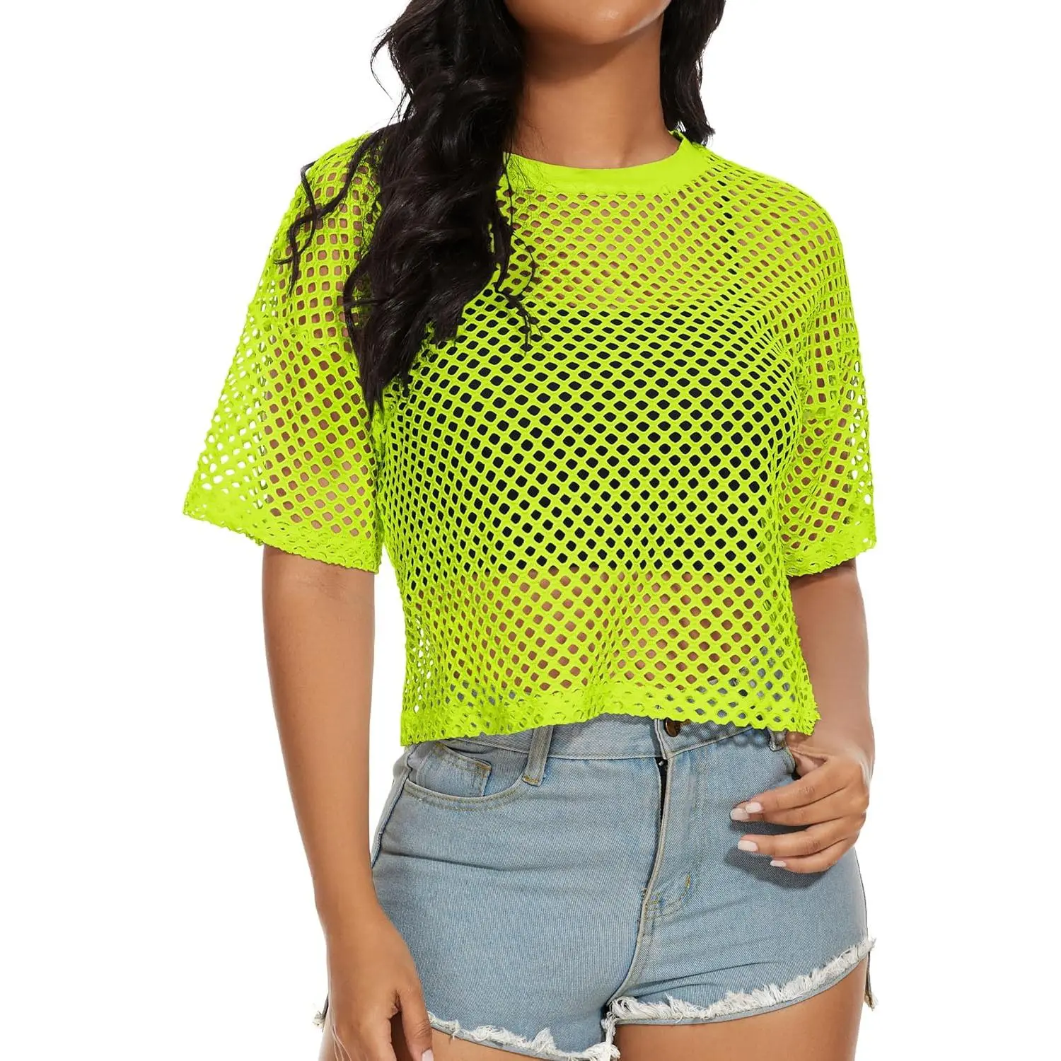 Women's Fishnet Mesh T-Shirt, Casual See-Through Short Sleeve Top in a Breathable Cotton Blend for Summer, Breathable T Shirts