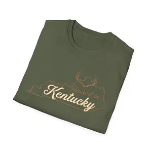 Raised in Kentucky T-Shirt | Kentucky state outline with antlers