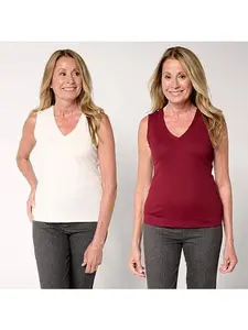 G by Giuliana 2-pack Ribbed Knit V-Neck Tanks